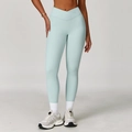 Leggings yoga verde menta a vita alta con fascia a V incrociata per sport e fitness - L / Verde Crema