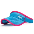 Breathable blue mesh sun visor with pink trim for outdoor sports and summer sun protection - Adjustable / Lake Blue