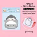 Standing penguin cartoon sticky notes, grey animal memo pads with blue grid card - Penguin