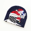 Berretto natalizio in maglia blu scuro con luci LED e motivo di Babbo Natale - Babbo Natale Blu Notte