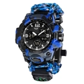 Outdoor survival watch with blue camo dual-display dial and paracord wristband - 827-6 Bare Watch