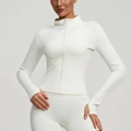 Slim fit white yoga sports jacket with thumb holes and full zip for women fitness - S / White