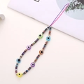 Handmade beaded phone strap with colorful evil eye beads and soft clay discs - K801 Evil Eye + Soft Clay