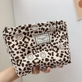 Corduroy leopard print makeup bag with smiley faces and Time to Party label - Leopard Smile Milk White