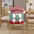 Christmas gnome chair cover with green stripes, red plaid hat, and plush white braids - Braids Gnome Style