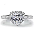 Classic silver-white heart-shaped halo ring with pavé-set zircons on a polished band - JZ005 (1 Carat)