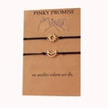 Pinky promise sun and moon woven couple bracelets set with golden charm on card - Pinky Promise Gold Tone