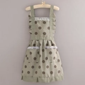 Stylish khaki green canvas apron with dark brown polka dots and white lace trim - Canvas Princess Style - Grey-Green Dots