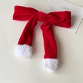 Rote Samt-Weihnachtsschleife Haarspange mit weißem Plüschbesatz und langen Bändern - Weihnachtspompon / Rot
