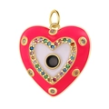 Rose red heart pendant with evil eye design and colorful cubic zirconia inlay - Enamel Heart Eye Pendant-Rose Red-33