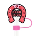 Pink horseshoe straw topper with Good Luck lettering for 10mm drinking straws - Good Luck Horseshoe (07)