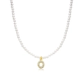 Faux pearl necklace with a gold letter O pendant and sparkling rhinestone accents - Letter O