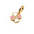 Golden clover charm with pink and white enamel heart petals and beaded ring loop - Pink and White Clover Charm