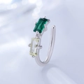 S925 silver ear cuff with emerald green and champagne rectangular cubic zirconia stones - 925 Silver / White