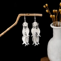 Bohemian silver fish tassel earrings with multilayered hollow design on wood branch - Fish-shaped Multi-layer Hollow Metal Earring Style (E5746-2)