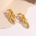 Golden woven chain design metal stud earrings with high-gloss finish for women - Geometric Pendant EK08-8