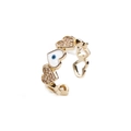 Detail of gold-plated heart ring with evil eye enamel and pavé zircon stones - Adjustable Open / White (1CR0443YH)
