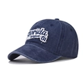 Detail of navy blue washed cotton baseball cap featuring Florida embroidery and retro style - Adjustable / Florida Navy Blue