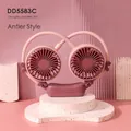 Pink portable neck fan with cute antler design and adjustable flexible hose DD5583C - Deer / Taro Pink