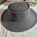 M(56-57cm) / Flat Top Wide Brim Felt Hat / Dark Gray