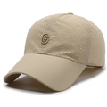 Beige quick-dry mesh baseball cap with laser-cut holes and 3D embroidered C letter - Adjustable / Khaki