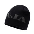 Minimalist black knitted beanie featuring gray A.J.A letter embroidery for winter - One Size / Black with Grey Embroidery