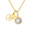 Collier doré en acier inoxydable avec pendentif lettre et pierre de zircone blanche - Lettre F / Or