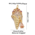 Detail view of a 28mm gold ice cream cone pendant with pink zirconia and copper material - CX135-8 Ice Cream Cone Pendant