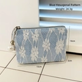 Blue lace bow cosmetic bag with large pearl charm and floral mesh fabric detail - Light Blue