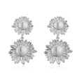 Macro view of silver sunflower earrings featuring tiered petals and textured center details - Style E: Silver 1 Pair