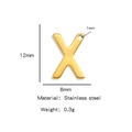 Golden stainless steel letter X charm pendant for DIY jewelry, 12mm height with dimensions - Letter X