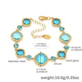 Gold stainless steel bracelet featuring square light blue Czech glass and round zircon charms - 16+5cm / Gold Blue Glass (TXE274)