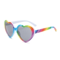 Rainbow striped heart-shaped sunglasses with dark grey lenses and asymmetric white arms - Rainbow Frame Gray Lens