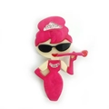 Chic acrylic fashion lady brooch with pink dress, retro sunglasses and crystal crown - Magenta