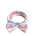 Plush coral fleece headband with pink white and purple stripes and a decorative bow knot - Blue and White Stripes