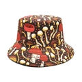 Dark brown reversible bucket hat with colorful mushroom pattern print for casual outdoor wear - M (56-58cm) / Dark Brown All-over Mushroom Illustration Style (42#)