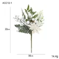 Christmas floral pick with white berries, artificial flower, and green leaves, 22cm size - Style A (White Foam Berry + Bionic Flower)
