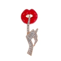 Creative red lip and rhinestone finger brooch for women with a shhh gesture design - Red Lips Shh Gesture Style (C296-A)