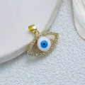 Golden Evil Eye pendant with blue enamel and sparkling zircons on white background - D3509JB Pendant 5