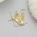 Detailed view of a golden bull head charm pendant showing 17.9x13.9mm size and 1.55g weight - Ox Head (h-12690)