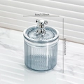 Vertical striped food storage jar with silver bear lid handle measuring 8cm by 12.5cm - Silver Bear - Smoke Grey
