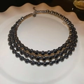 Triple-layer black crystal choker necklace with gunmetal finish on a decorative plate - Chain Only / 53# Gun Black 3-Row Choker