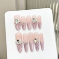 Handgemaakte lange trapeze kunstnagels met paars kattenoogverloop en 3D-schelpontwerp - XS / Lange Ovale Stijl (914)