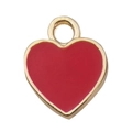 Red enamel heart pendant with gold metal rim for DIY jewelry making and craft projects - Heart Shape (11027)