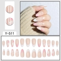 Faux ongles amande courts avec pointes French roses et motifs fleurs blanches - Amande Daisy Blanche Française (Y-511)
