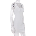 Detail of white ribbed knit fabric on sleeveless bodycon mini dress with slim fit texture - S / White