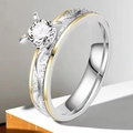 Two-tone stainless steel ring with a round zircon stone and matte finish texture - 24-e-4 Zirconite Women's Style 4mm (refunds And Exchanges Guaranteed If It Fades) / Size 7