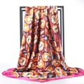 Elegant 90x90cm silk scarf with vibrant orange floral print on deep red background - Rose Red Rich Floral