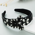 Elegant baroque black velvet headband with handmade crystals and floral beadwork - Black