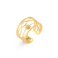 Elegant gold-plated stainless steel layered open ring with central sparkling crystal accent - Adjustable Open / Wave Snowflake Rhinestone Opening Ring